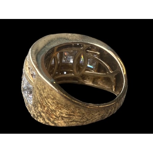 261 - A SILVER GILT DESIGNER RING WITH BRIGHT STONES (HAS A FULL SILVER HALLMARK)