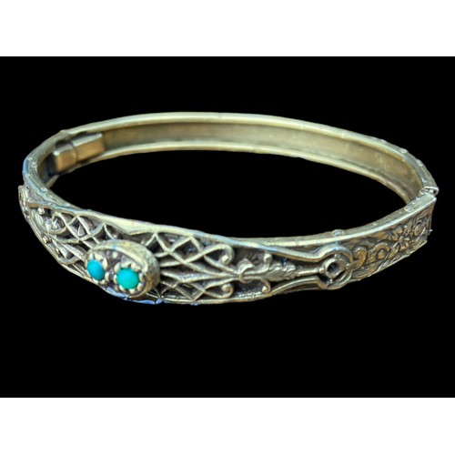 263 - A VICTORIAN GOLD PLATED BANGLE SET WITH 2 TURQUOISE