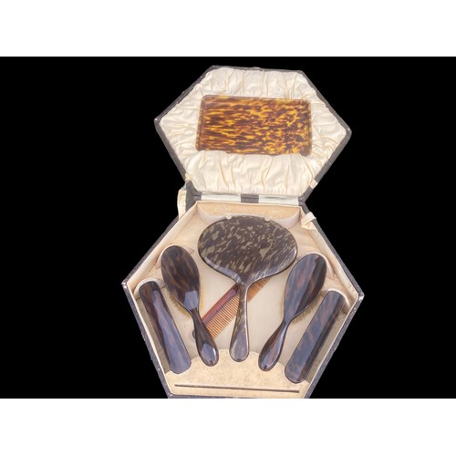 296 - A CASED  1930s SNAKE SKIN STYLE DRESSING TABLE SET