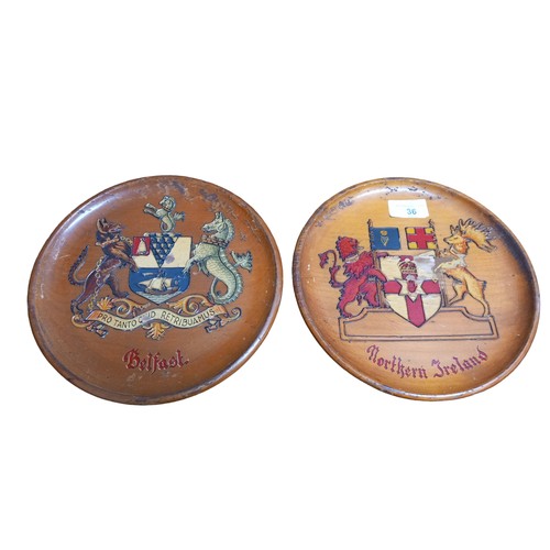 36 - 2 WOODEN COAT OF ARMS PLAQUES BELFAST 9