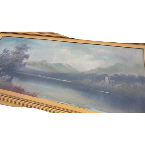 90 - A LARGE ANTIQUE OIL ON BOARD IN A QUALITY ANTIQUE GILT FRAME SIGN J. HAYES MEASURES 27 x 52