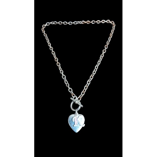 206 - A HEAVY SILVER HEART T.BAR & K NECKLACE