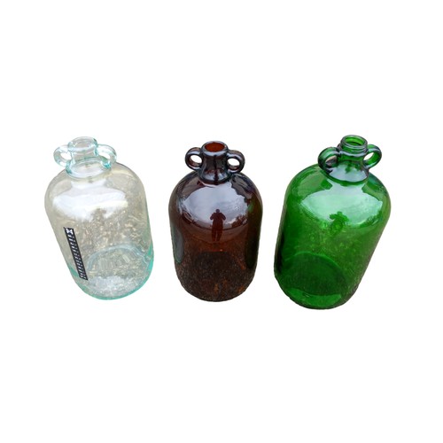 323 - 3 MIXED COLOURED GLASS DEMI-JOHNS