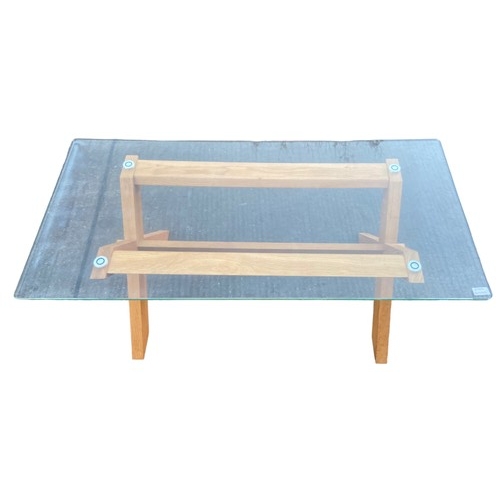 309 - OAK AND GLASS TOP COFFEE TABLE TOP MEASURES 60x120cm