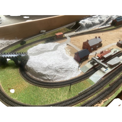 357 - A MOUNTAIN SCENE MODEL RAILWAY TRACK OUTSIDE OF FRAME 55.5X22