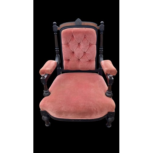 377 - A BEAUTIFUL EBONY & GILT ARMCHAIR