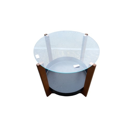 342 - A GLASS TOPPED CIRCULAR SIDE TABLE ON CASTORS