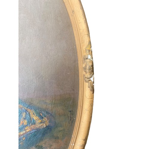 353 - AN ANTIQUE OVAL OIL PAINTING IN ANTIQUE GILT FRAME BY TOM WALKER 17x13