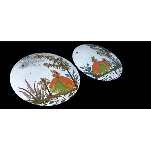 367 - MATCHING PAIR OF VINTAGE HAND PAINTED CONVEX MIRRORS 12