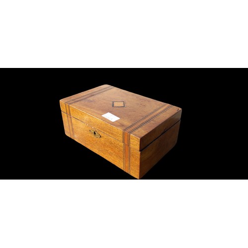 378 - A MAHOGANY INLAID BOX 10x6x4