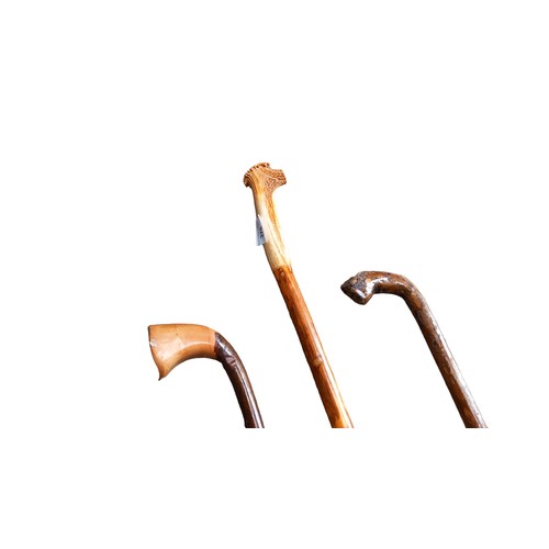 375 - 3 WALKING STICKS WITH A HORN HANDLE