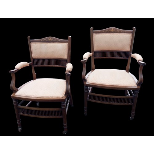 385 - STUNNING QUALTIY PAIR OF ANTIQUE LADIES & GENTS INLAID CHAIRS IN EXCELLENT CONDITION