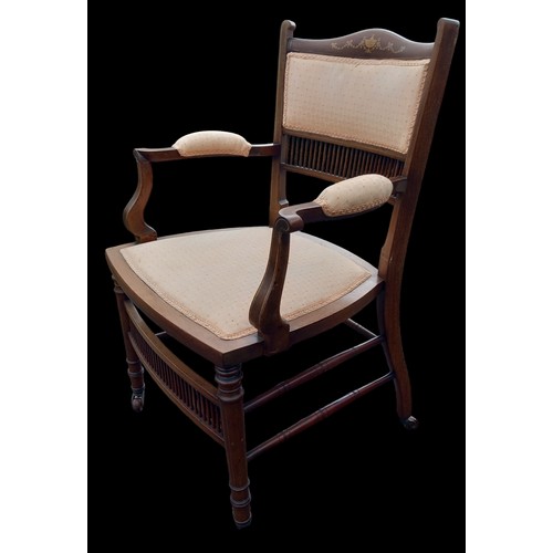 385 - STUNNING QUALTIY PAIR OF ANTIQUE LADIES & GENTS INLAID CHAIRS IN EXCELLENT CONDITION