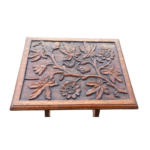 405 - BEAUTIFULLY CARVED OAK SIDE TABLE 15.5x11.5x24