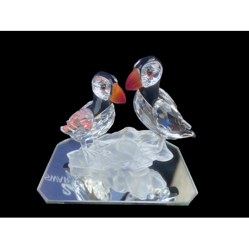 413 - SWAROVSKI CRYSTAL PUFFINS IN ORIGINAL BOX WITH CERTIFICATE