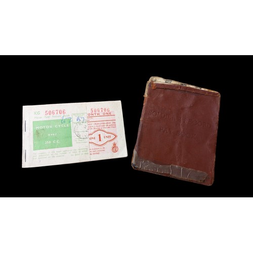 424 - MILITARY RECORD AND PAY BOOK AND MOTOR CYCLE FUEL RATION BOOK