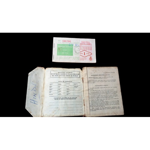 424 - MILITARY RECORD AND PAY BOOK AND MOTOR CYCLE FUEL RATION BOOK