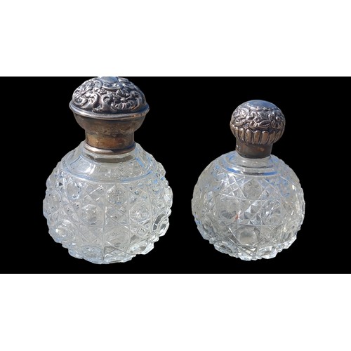 430 - 2 SILVER TOPPED GLASS PERFUME BOTTLES