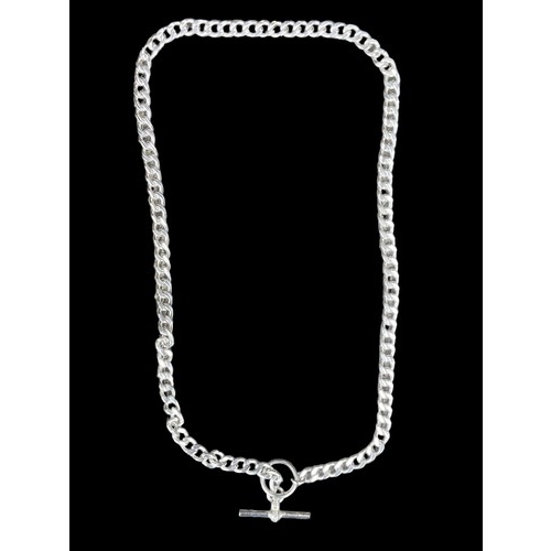 437 - A LONG HEAVY SILVER FLATLINK CHAIN WITH T.BAR 13.85 grm and 17