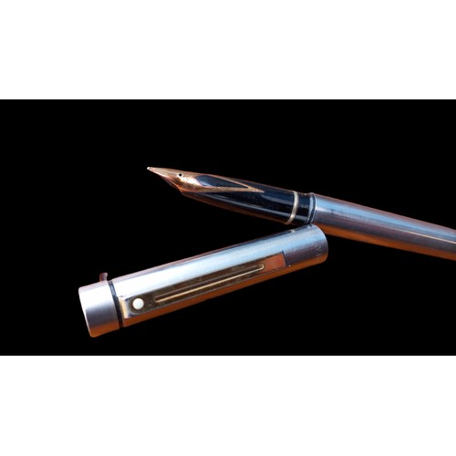 491 - STAINLESS STEEL FOUNTAIN PEN BY SHEFFER 14ct GOLD NIB