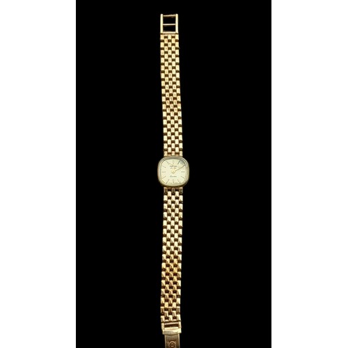 588 - A 9ct GOLD RECORD DE LUXE VINTAGE WATCH WITH 9ct BRICK LINK STRAP 26.93gms