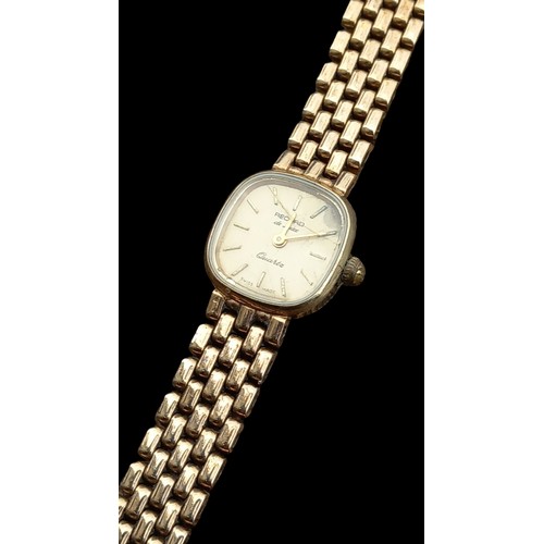 588 - A 9ct GOLD RECORD DE LUXE VINTAGE WATCH WITH 9ct BRICK LINK STRAP 26.93gms