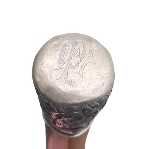 575 - A BAMBOO ORIENTAL SILVER TOPPED SWAGGER STICK 35