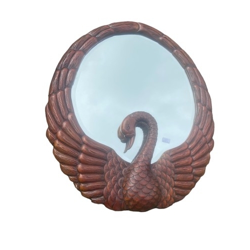 638 - A STUNNING CARVED 3D SWAN MIRROR 40X32