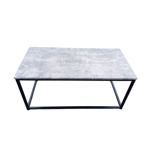 661 - A SLATE EFFECT COFFEE TABLE WITH BLACK METAL TRIM