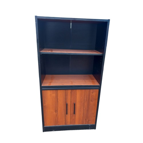 665 - A WALNUT & EBONY SHELVING OVER CUPBOARD 30X15.5X58