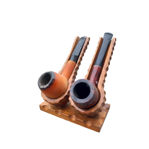 668 - 2 VINTAGE PIPES ON STAND