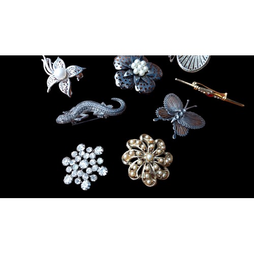 671 - 10 VINTAGE BROOCHES