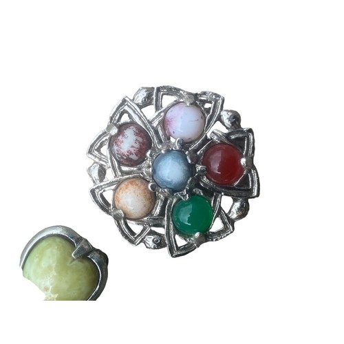 268B - SILVER CONNEMARA SHAMROCK BROOCH,SCOTTISH GEM SET BROOCH AND 1 OTHER