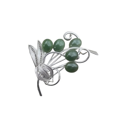 268A - SILVER FILIGREE JADE BROOCH