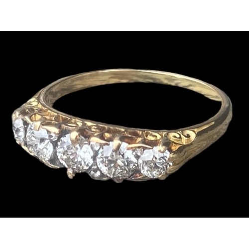 575B - 18ct yellow gold 5 stone diamond ring in claw setting size n 3.12gms