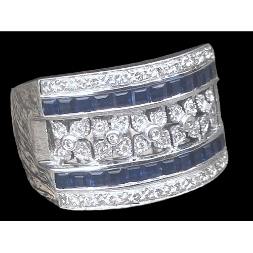 576C - 18k WHITE GOLD SAPPHIRE AND DIAMOND DRESS RING SIZE N 9.55gms