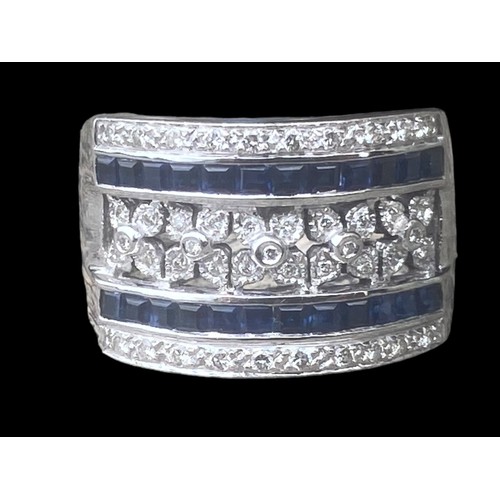 576C - 18k WHITE GOLD SAPPHIRE AND DIAMOND DRESS RING SIZE N 9.55gms