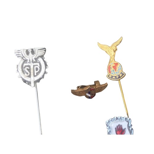 213 - 5 LAPEL STICK PINS AND 1 LAPEL BADGE