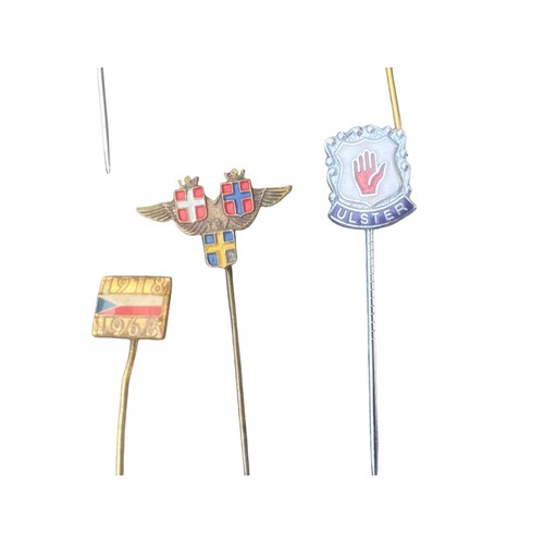 213 - 5 LAPEL STICK PINS AND 1 LAPEL BADGE