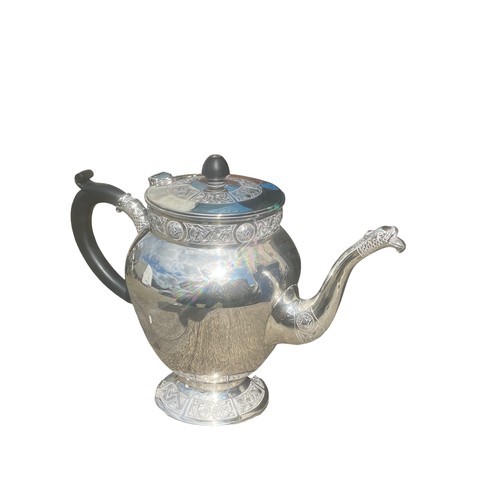 567 - CELTIC DESIGN BIRMINGHAM SILVER TEAPOT COMMISSIONED BY J H LUNN OF BELFAST 795gms