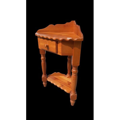 45 - PINE CORNER 1 DRAWER TABLE