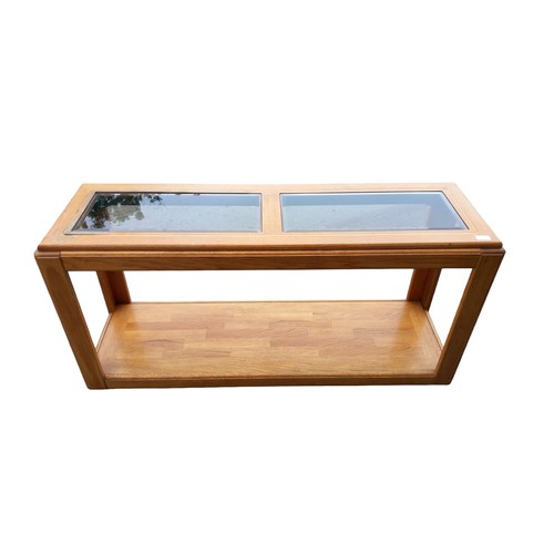 49 - OAK /GLASS CONSOL TABLE