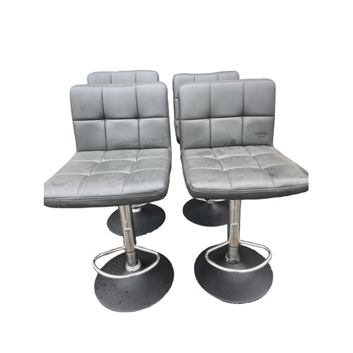 61 - 4 GREY LEATHER GAS LIFT HIGH CHAIRS (FEW MARKS)