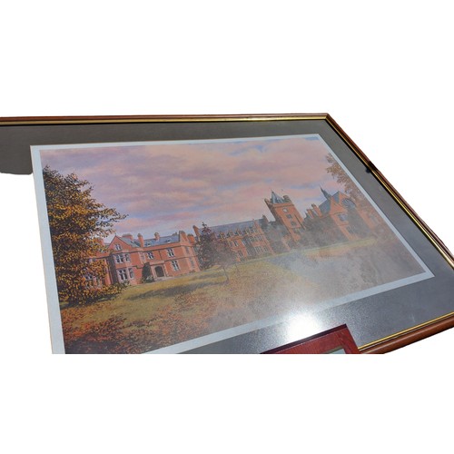 104 - A LIMITED EDITION PRINT OF CAMPBELL COLLEGE AND COAT OF ARMS PLAQUE  FOR SAME