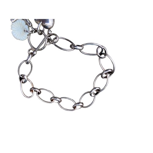 140 - A SILVER LOOP  LINK BRACELET SET WITH CHAINS