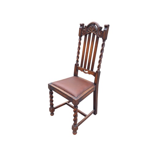 162 - A SET OF 6 QUALITY ANTIQUE OAK CARVED BARLEY TWIST CHAIRS 1 CARVIER