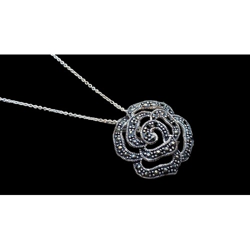 166 - A SILVER MARCASITE FOB ON SILVER CHAIN