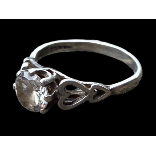 169 - A  SILVER SOLITAIRE RING WITH HEART SHANK