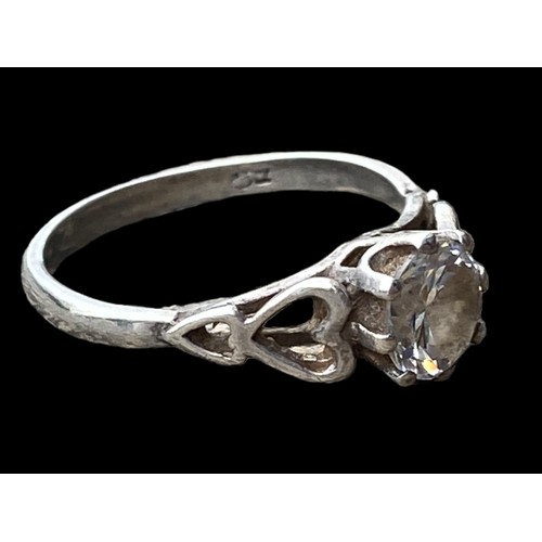 169 - A  SILVER SOLITAIRE RING WITH HEART SHANK