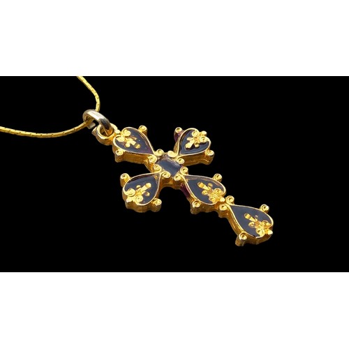 182 - A GOLD TONE AND ENAMEL CROSS AND CHAIN